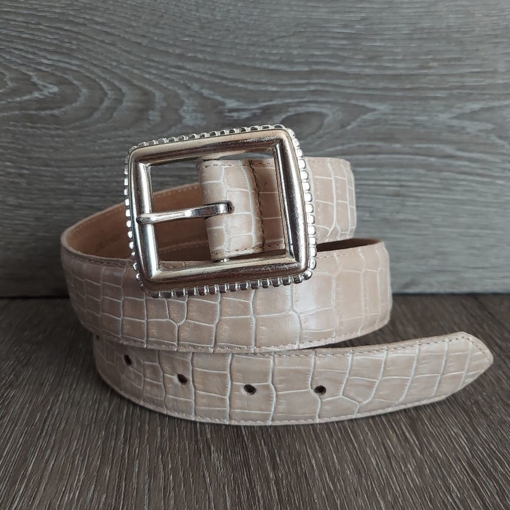 Kenneth Cole New York Cream Leather Croc Embossed Belt Large